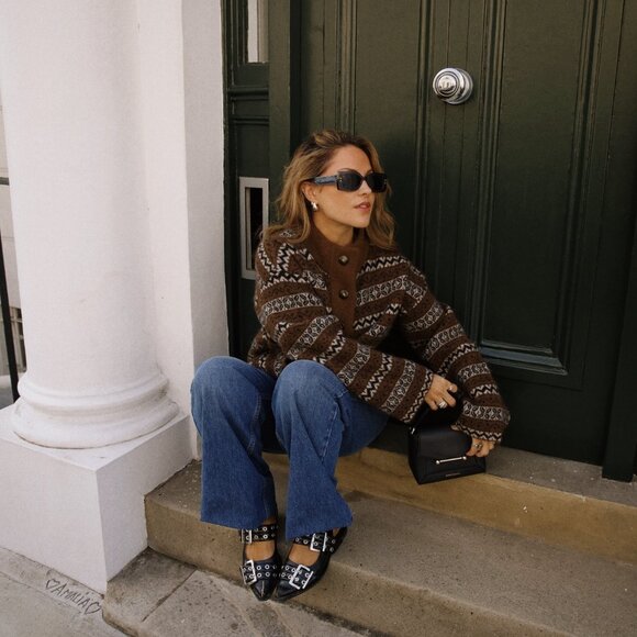 Sézane Thais Jacket Brown Jacquard Kid mohair - Picture 3 of 15